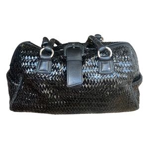 DONALD J PLINER Black Leather Patent Weaved Purse
